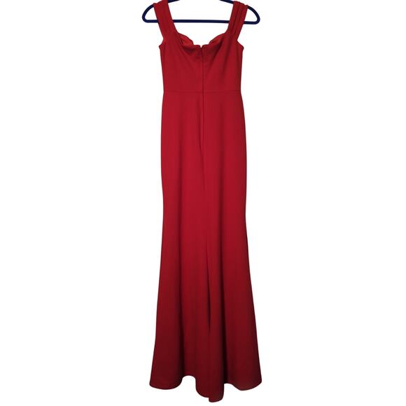 DB Studio Red Formal Gown Sweetheart Slit Floor Dress Sz 4 Flaw Shoulder - Picture 10 of 11